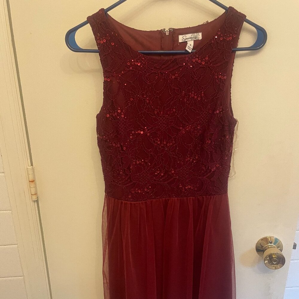 Maroon Lace & Sequined Mini Dress